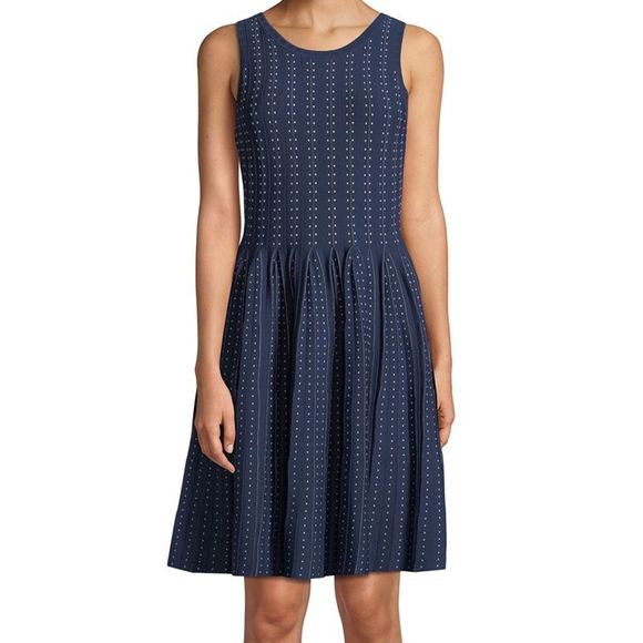 Milly Sleeveless Dot Dress w/ Pleated Skirt L NWT - Picture 1 of 8